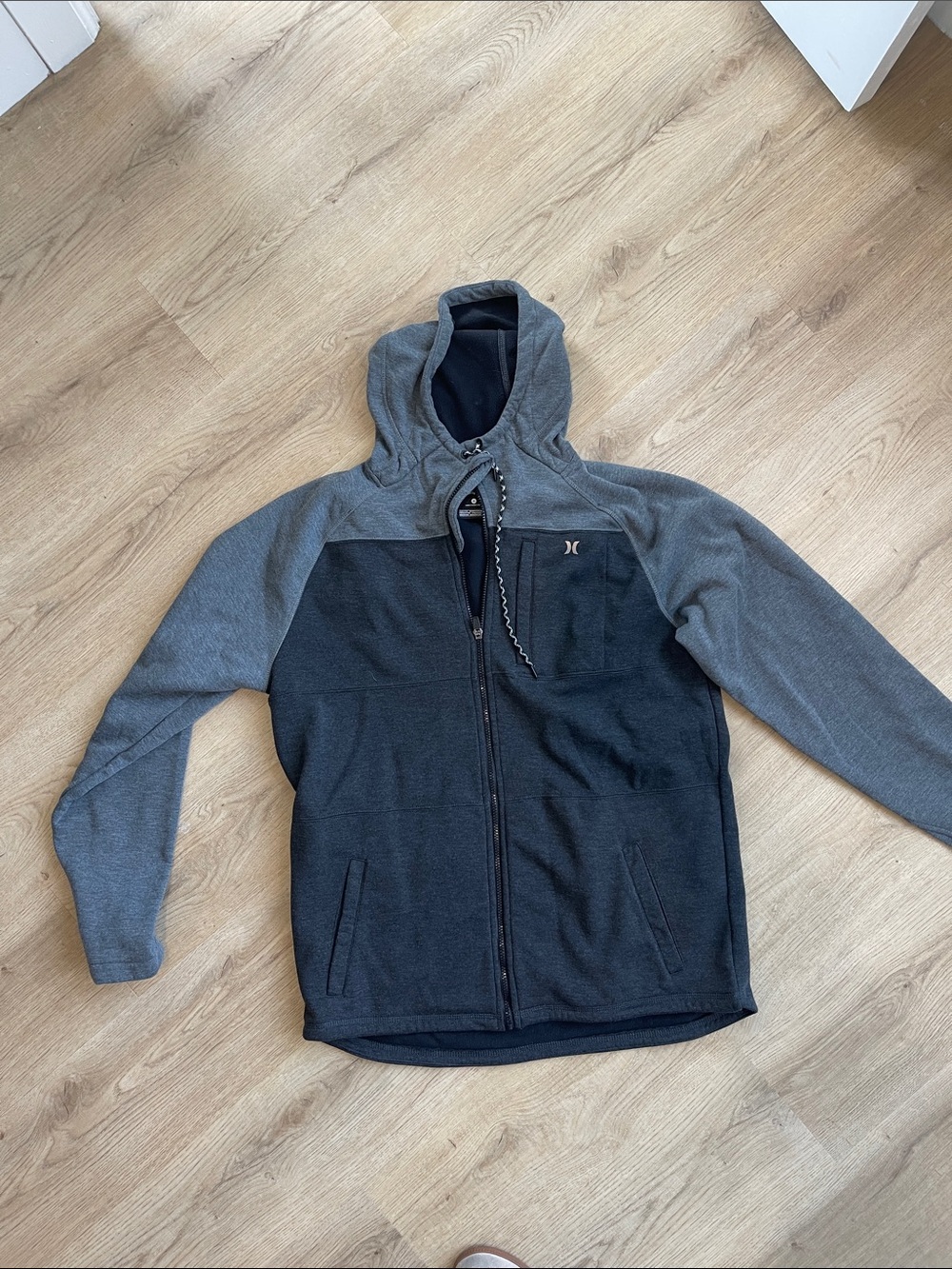 Hurley Men’s Black and Gray Full-Zip Hooded Sweater